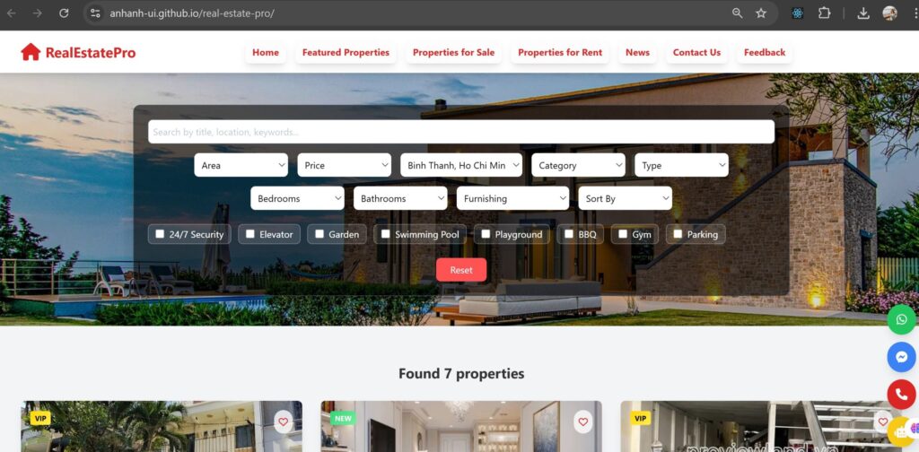 Nền tảng số cho giao dịch bất động sản Real Estate Pro